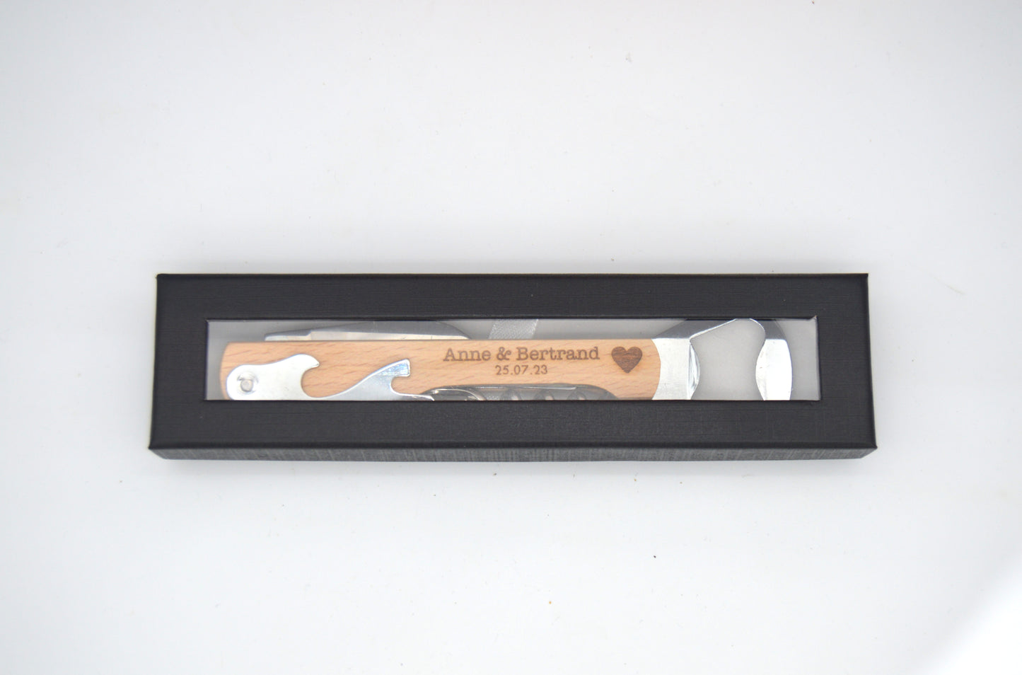 Ouvre-bouteille tire-bouchon personnalisé en bois | cadeau mariage, témoin, papa