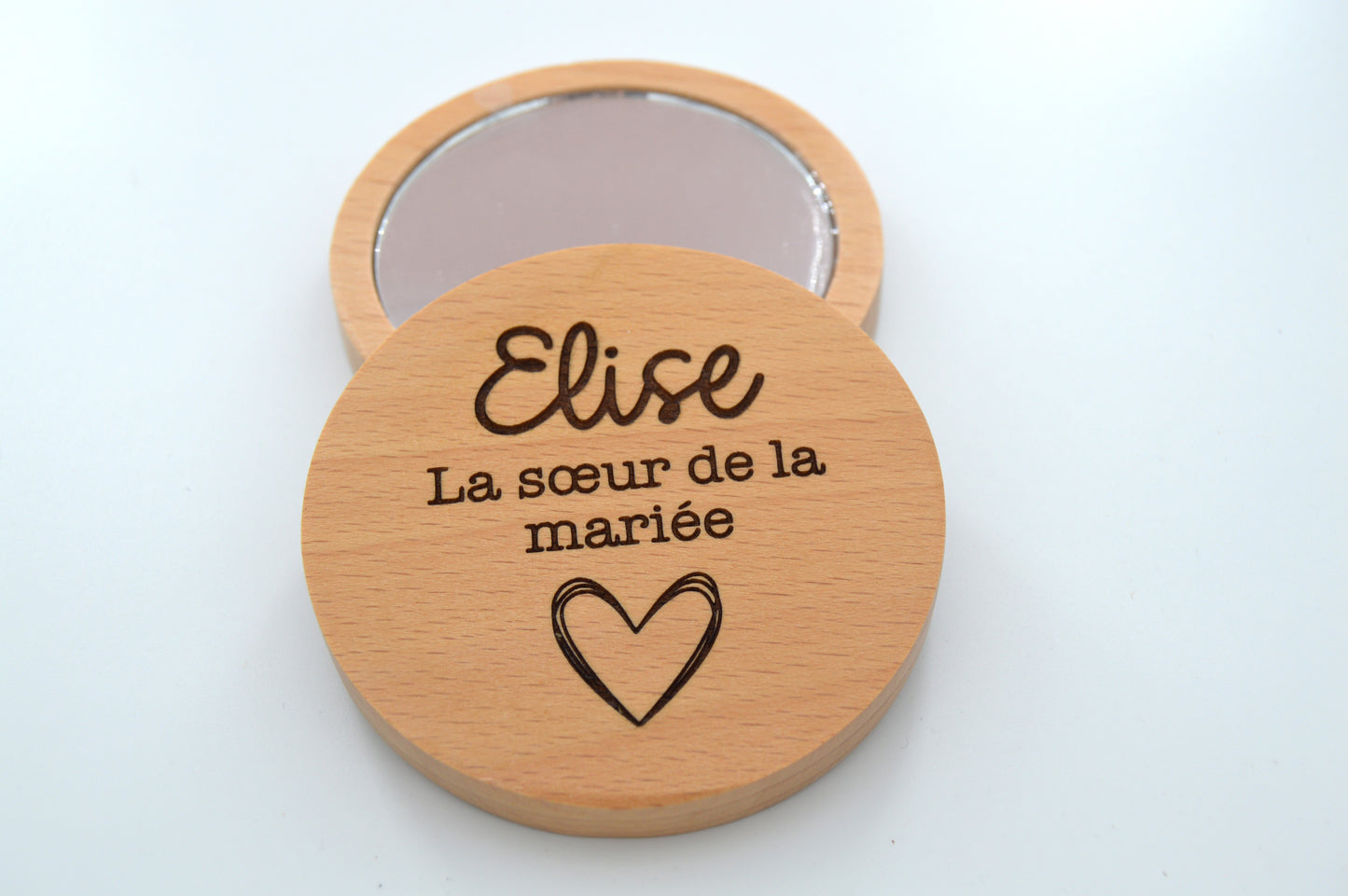Miroir de poche en bois personnalisé avec gravure