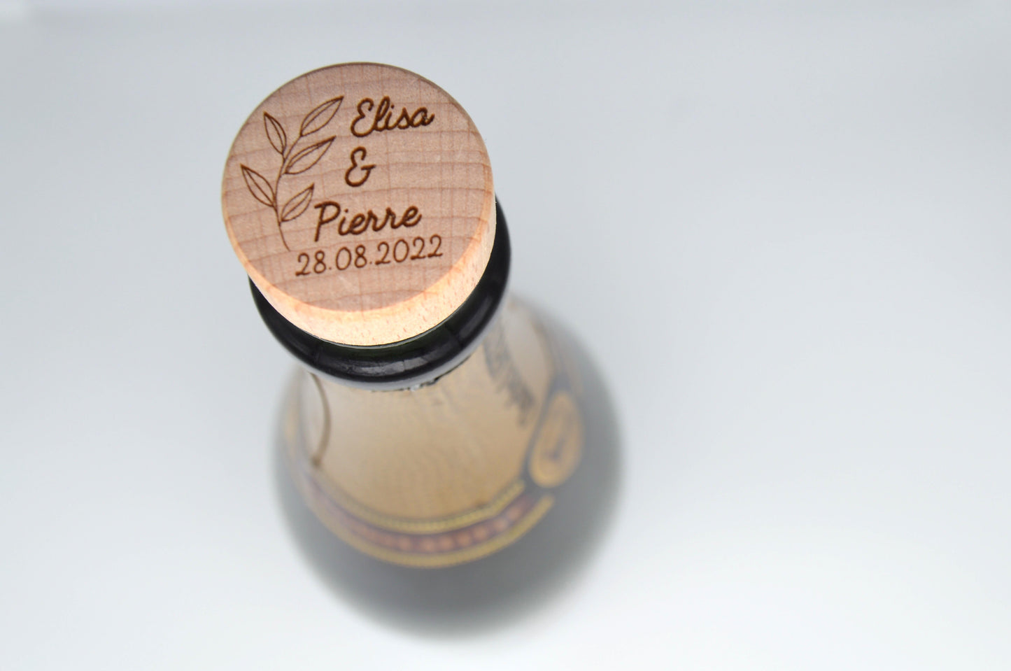 Bouchon de vin ou champagne personnalisé avec pop-up card