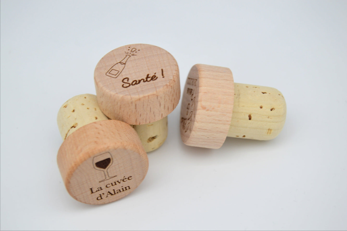Personalized cork and wood wine and champagne stopper